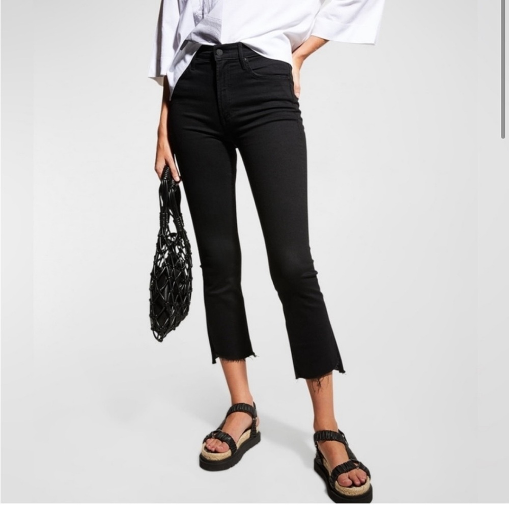 MOTHER Insider Crop Step Fray Jeans Women 27 Black Not Guilty Raw Hem